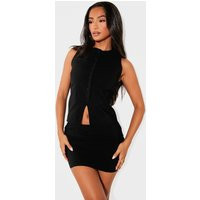 Petite Black Longline Button Vest | PrettyLittleThing US