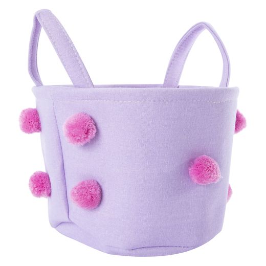 fabric easter basket with pom poms 9in x 6.3in | Five Below