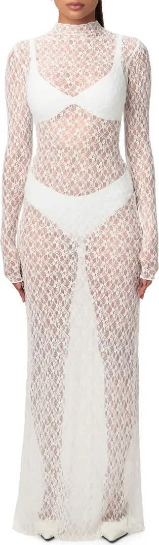 Mock Neck Long Sleeve Sheer Lace Maxi Dress | Nordstrom