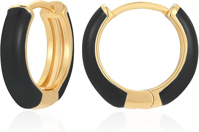 Lourny Small Hoop Earrings for Women, 18K Gold Plated Hypoallergenic Cute Enamel Huggie Earring G... | Amazon (US)
