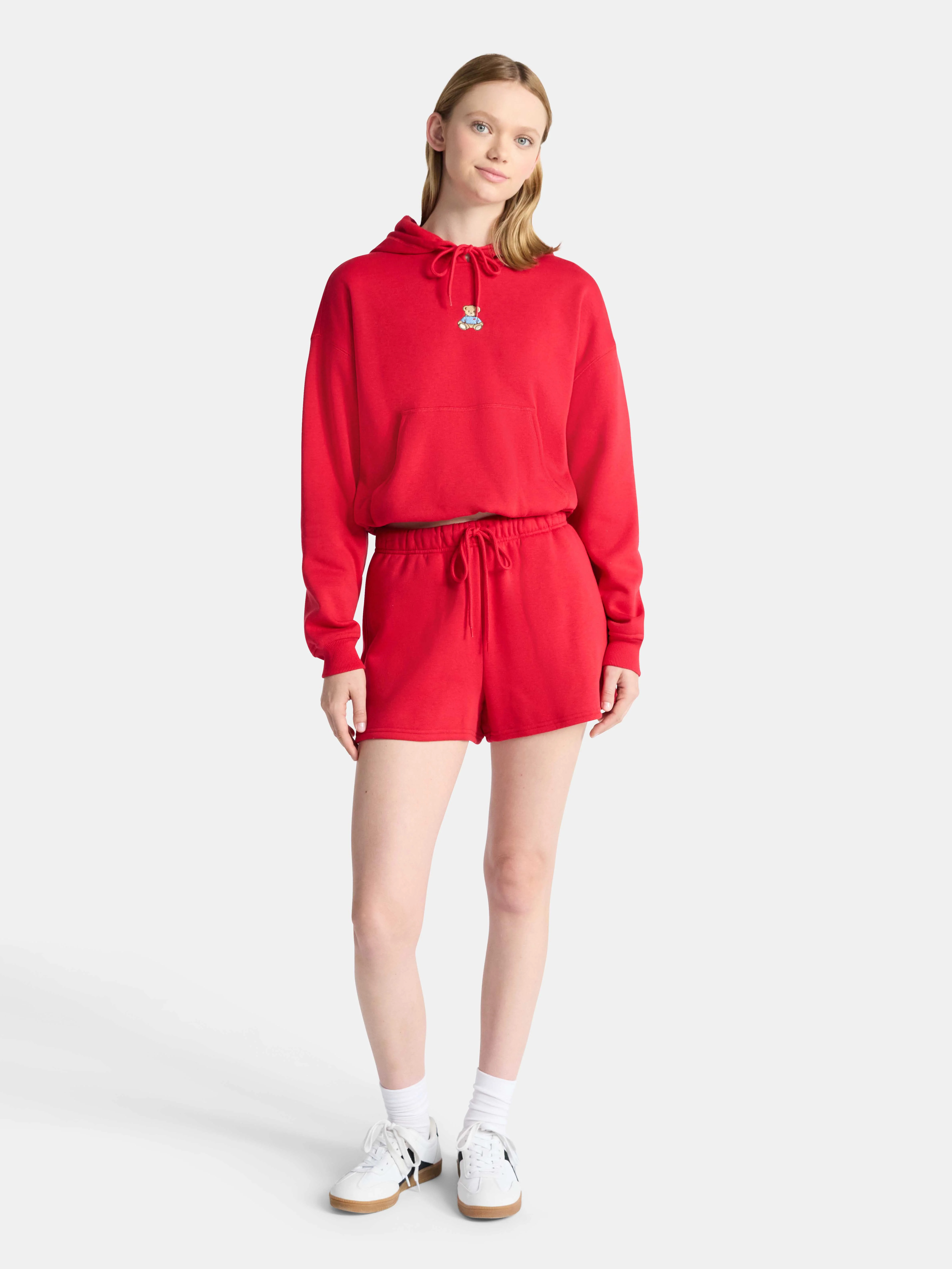 No Boundaries Bubble-Hem Hoodie and Drawstring Shorts Set, 2-Piece, Women’s | Walmart (US)