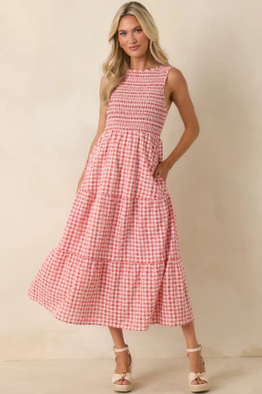 Picnic Promises Red Gingham Eyelet Cotton Midi Dress | Red Dress