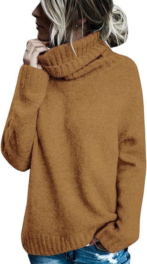 FISACE Womens Oversized Turtleneck Pullover Sweaters Cable Knit Long Sleeve Sweater Tops | Amazon (US)