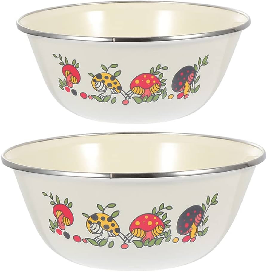 UPKOCH 2pcs Enamelware Serving Bowl Mushroom Retro Enamel Basin Soup Bowl Dessert Ice Cream Bowls... | Amazon (US)