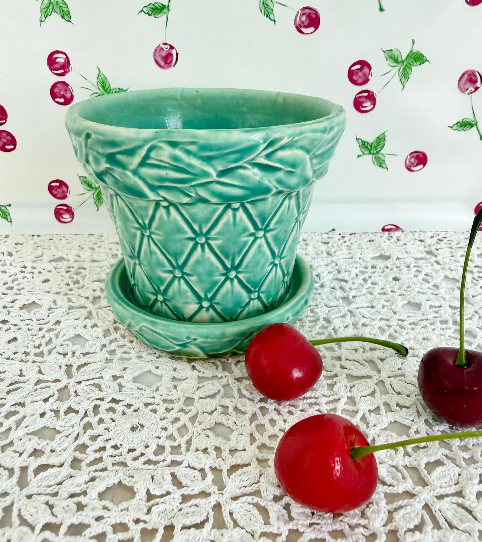 Vintage McCoy Teal Green Diamond Quilted Planter Flower Pot | Etsy (US)