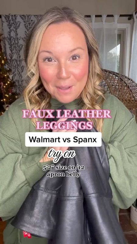 Spanx sale 20% off site wide 
Comparing the faux leather leggings to the $16 Walmart pair 
Wearing a M in the Walmart 
Wearing large petite in Spanx 


#LTKCyberweek #LTKHoliday #LTKcurves
