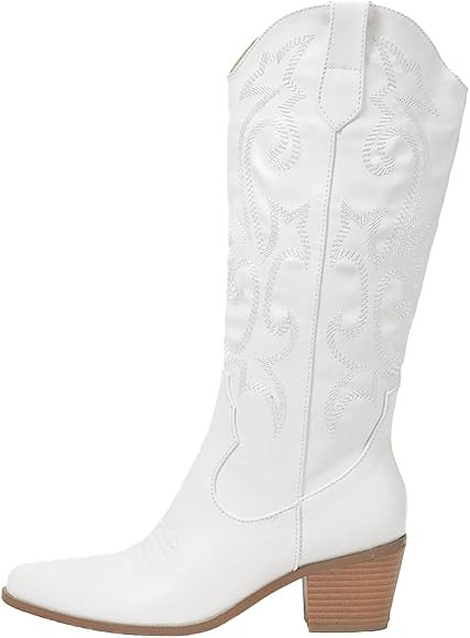 Women's Cowboy Boots for Women White Cowgirl Calf High Western Boots for Women | Amazon (US)