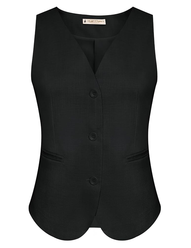 Belle Poque Women's Waistcoats Vintage V-Neck Button Down Sleeveless Dressy Suit Vest with Pocket... | Amazon (UK)