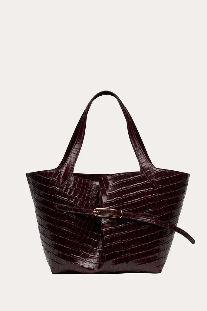 Belted Tote Burgundy Croc | LITTLE LIFFNER