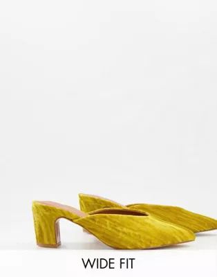 ASOS DESIGN Wide Fit Siena mid heeled mules in mustard | ASOS (Global)