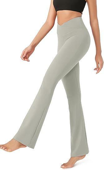ODODOS Women's Cross Waist Bootcut Yoga Pants with Inner Pocket, Non See Through Bootleg Gym Work... | Amazon (US)