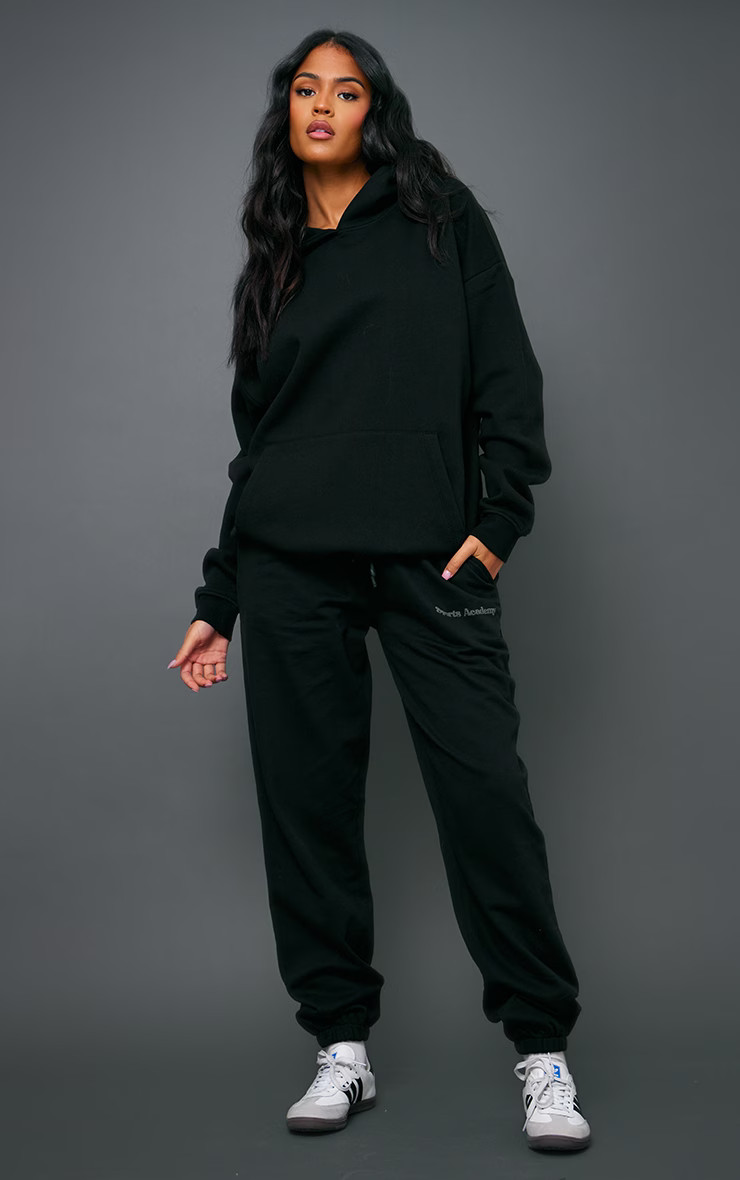 Tall Black Premium Sports Academy Puff Print Oversized Sweatpants | PrettyLittleThing US