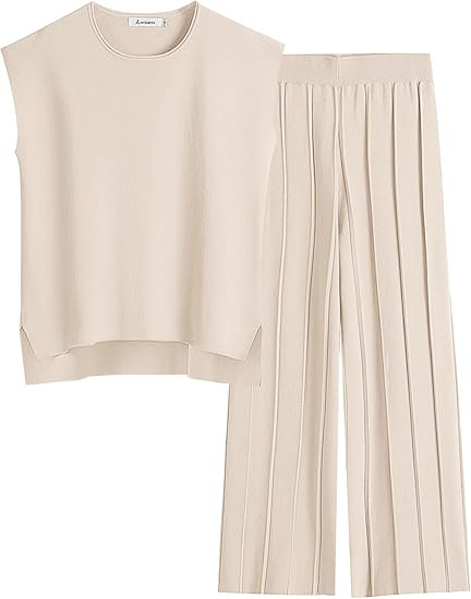 ANRABESS Women 2 Piece Lounge Sets Summer Casual Knit Sweater Vest Pant Set Beach Vacation Airpor... | Amazon (US)