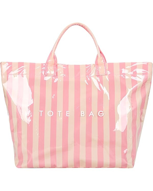 YFGBCX PVC Tote Bag for Women Large Striped Plastic Hobo Handbag Kraft Paper Letter Print Purse f... | Amazon (US)