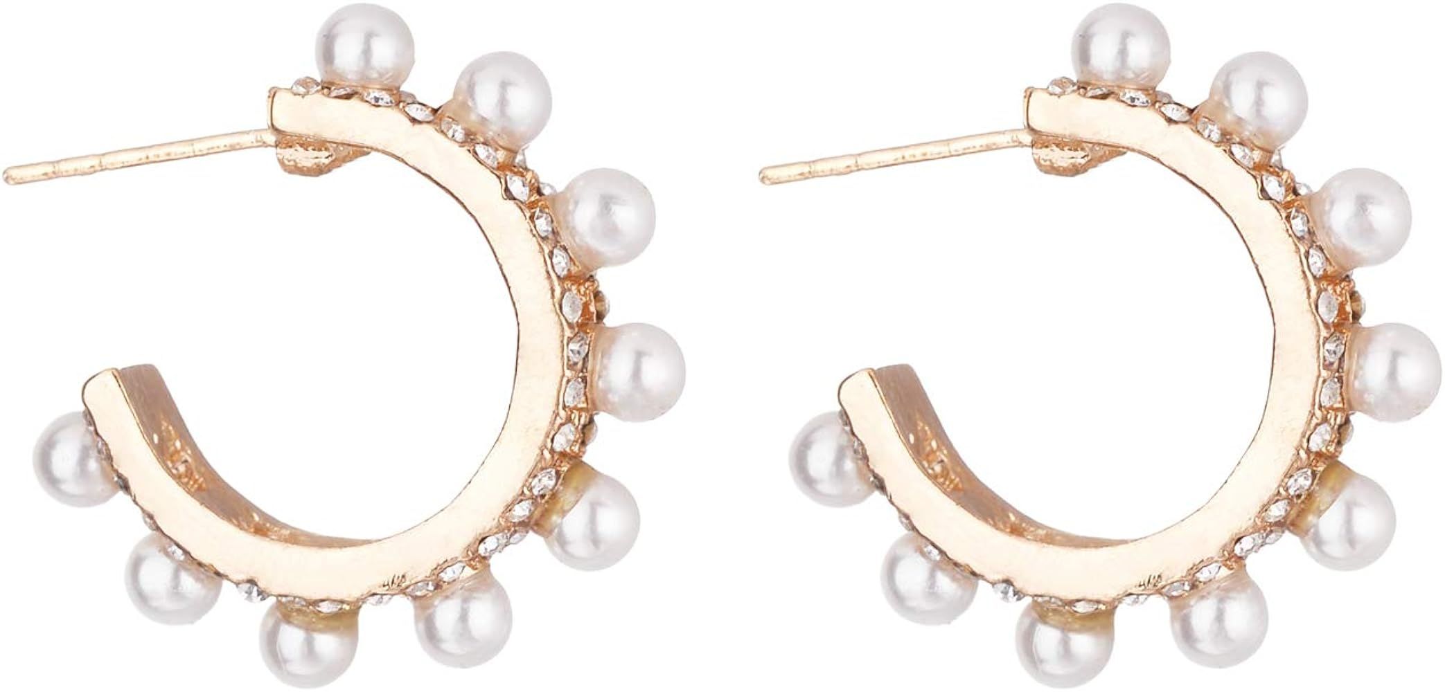 Jones New York Gold White Pearls Bridal Hoop Earrings | Amazon (US)