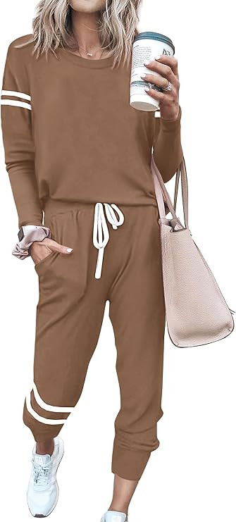 MASCOMODA 2026 Lounge Sets for Women Spring 2 Piece Outfits Tracksuit Jogger Set Long Sleeve Tops... | Amazon (US)