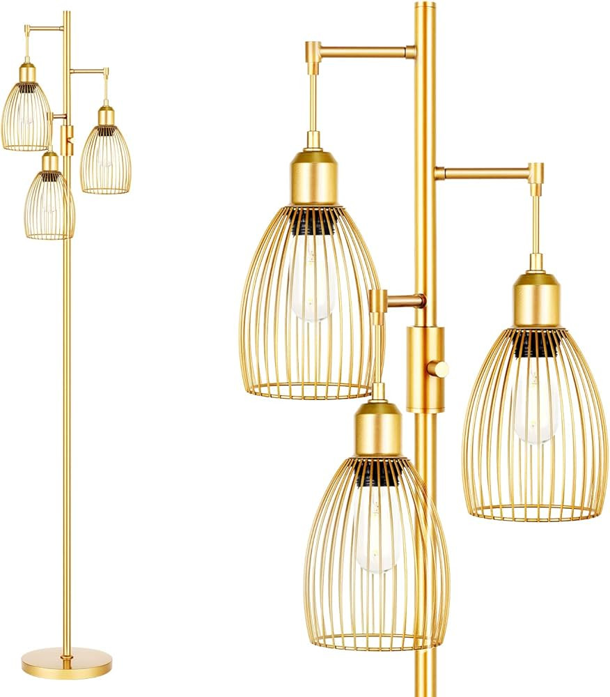 Dimmable Floor Lamp, 3 x 800LM LED Edison Bulbs Included, Farmhouse Industrial Floor Lamp Standin... | Amazon (US)