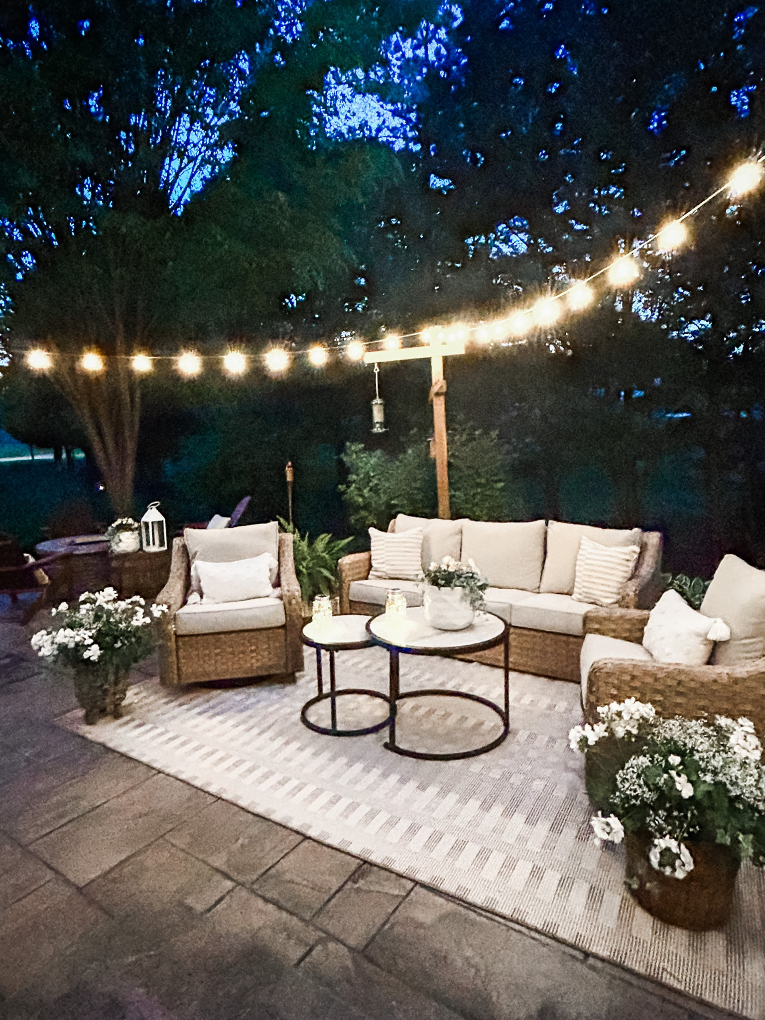 Our Walmart patio set is in stock and on rollback at Walmart!

Walmart patio set from the Better Homes and Gardens River Oaks Outdoor Collection- outdoor wicker sofa and chair set, conversation set, outdoor swivel chair, natural wicker patio furniture.

Walmart Patio set
Outdoor rug
Outdoor string lights 
Nesting tables
Outdoor planters 

#LTKSeasonal #LTKhome #LTKxTarget