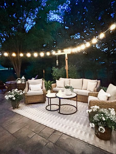 Our Walmart patio set is in stock and on rollback at Walmart!

Walmart patio set from the Better Homes and Gardens River Oaks Outdoor Collection- outdoor wicker sofa and chair set, conversation set, outdoor swivel chair, natural wicker patio furniture.

Walmart Patio set
Outdoor rug
Outdoor string lights 
Nesting tables
Outdoor planters 

#LTKSeasonal #LTKhome #LTKxTarget