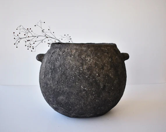 Black Paper Mache Vase Handmade Aged Boho Pot Wabi Sabi | Etsy | Etsy (US)