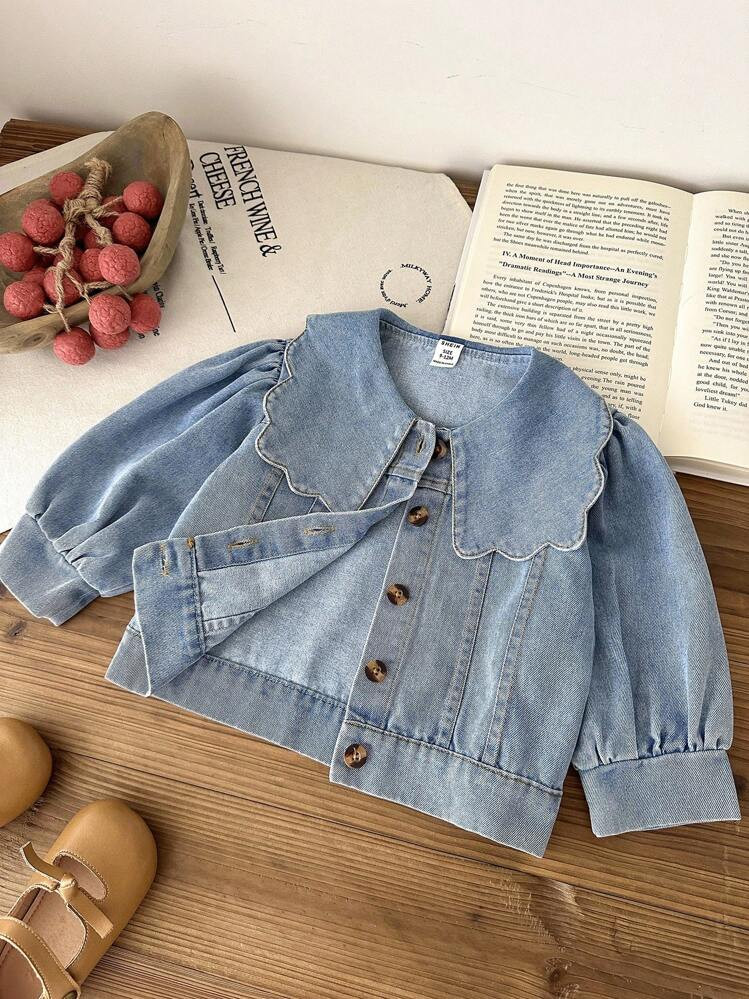 Vintaside Kids Baby Girl Light Blue Autumn Elegant Graduation Lapel Long Sleeve Fashionable Washe... | SHEIN