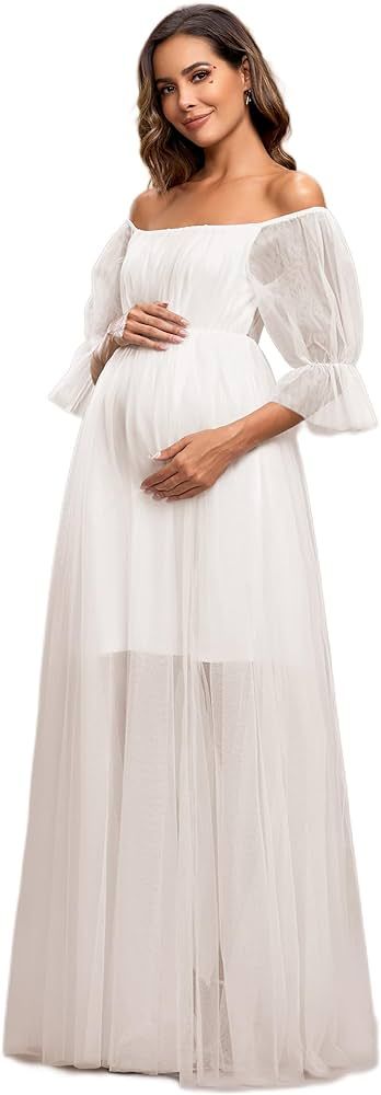 Ever-Pretty Women's Off-Shoulder A-line Tulle Maternity Dress for Baby Shower 20862-EY | Amazon (US)