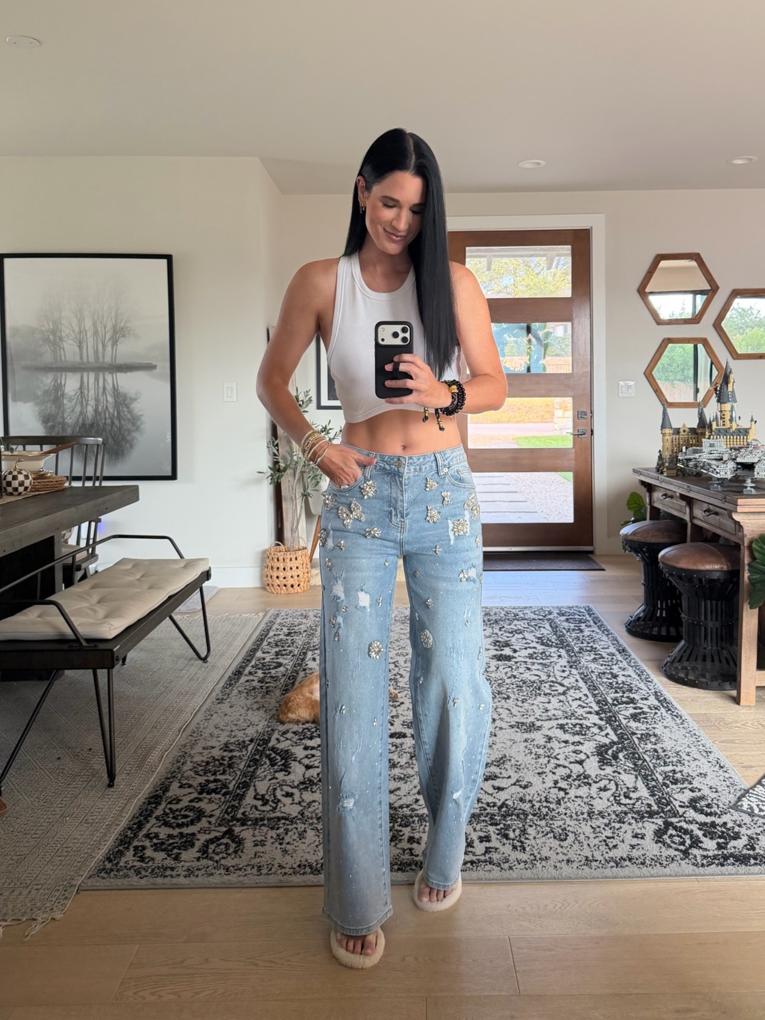 How stunning are these rhinestone jeans from @AKIRA?! The details are beautiful! I’m in the size 27 and they’re only $70!