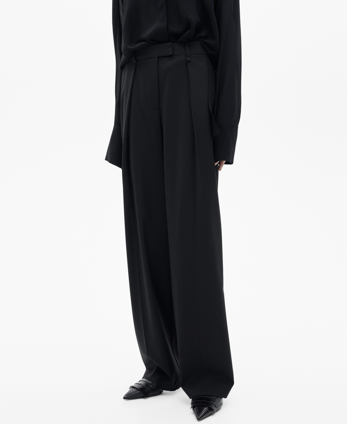 Mango Women's Straight-Fit Pleated Pants - Charcoal | Macy's