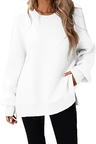 SunnyMelody Womens Oversized Batwing Sweater Fall 2025 Crew Neck Pullover Knit Tops - Outside Sea... | Amazon (US)