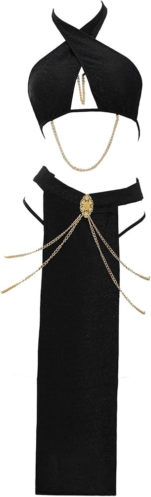 Mobbunny Women Egyptian Cosplay Lingerie Set with Crystal Pendant Fairy Headband Halter Criss Cro... | Amazon (US)