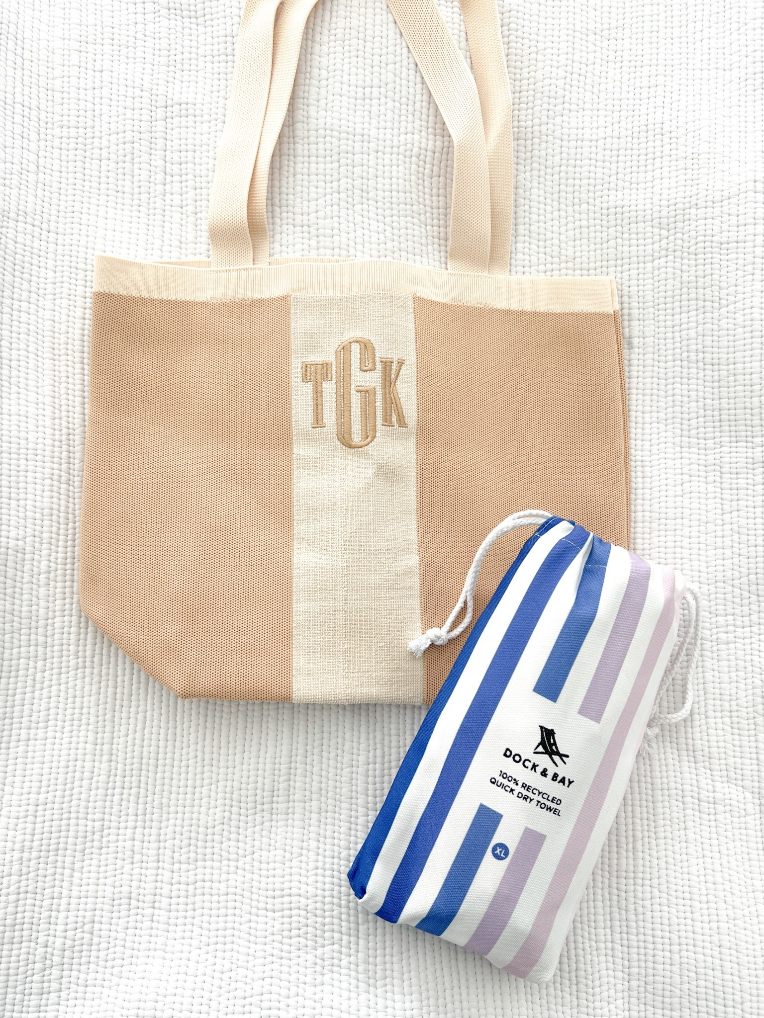 Loving this personalized monogram neutral tan & beige small summer beach tote bag & ombré striped packable sand repellent beach towel which fits perfectly in the bottom of the bag. This would make such a great Easter basket idea too!

#LTKFindsUnder50 #LTKSeasonal #LTKSwim