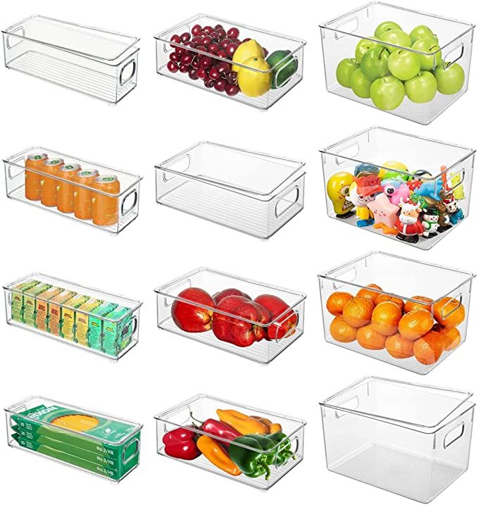 Refrigerator Organizer Bins with Lids, 12 Pack Plastic Freezer Organizer Bins for Freezer, Kitche... | Amazon (US)