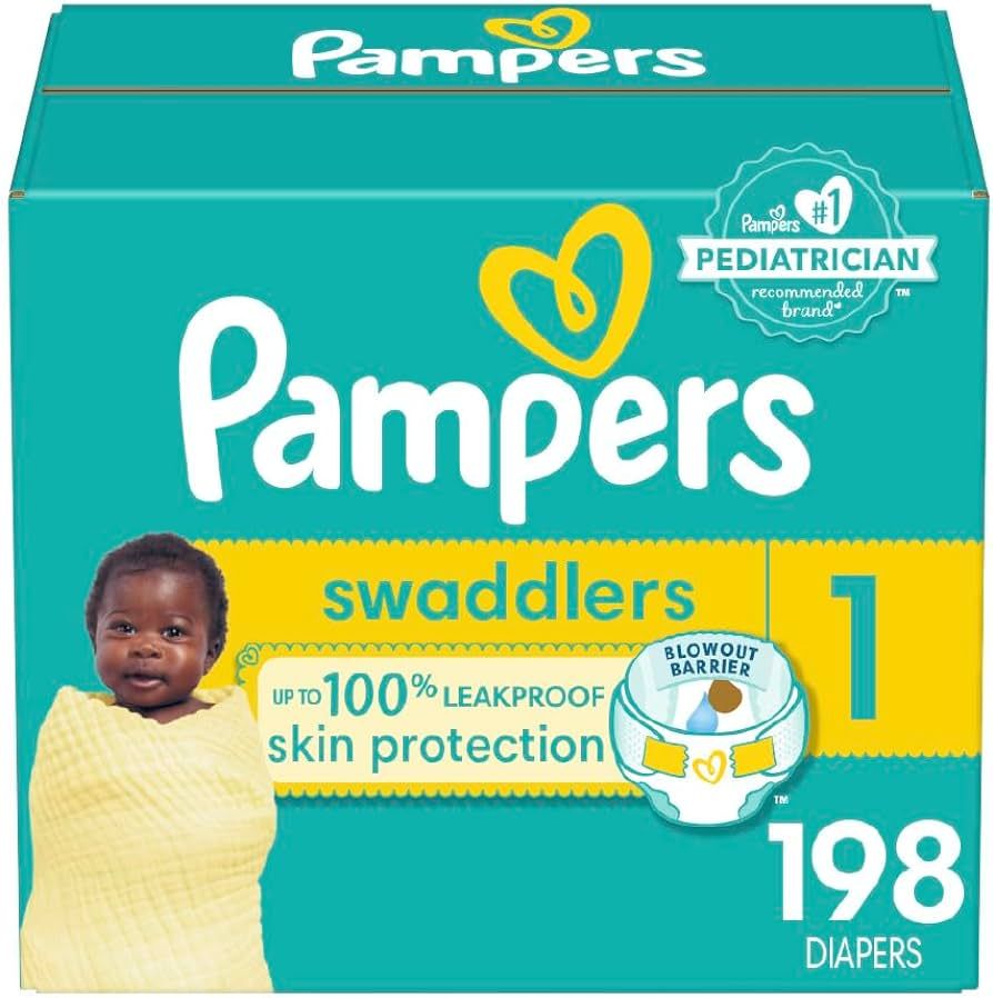 Pampers Swaddlers Diapers - Size 1, One Month Supply (198 Count), Ultra Soft Disposable Baby Diap... | Amazon (US)
