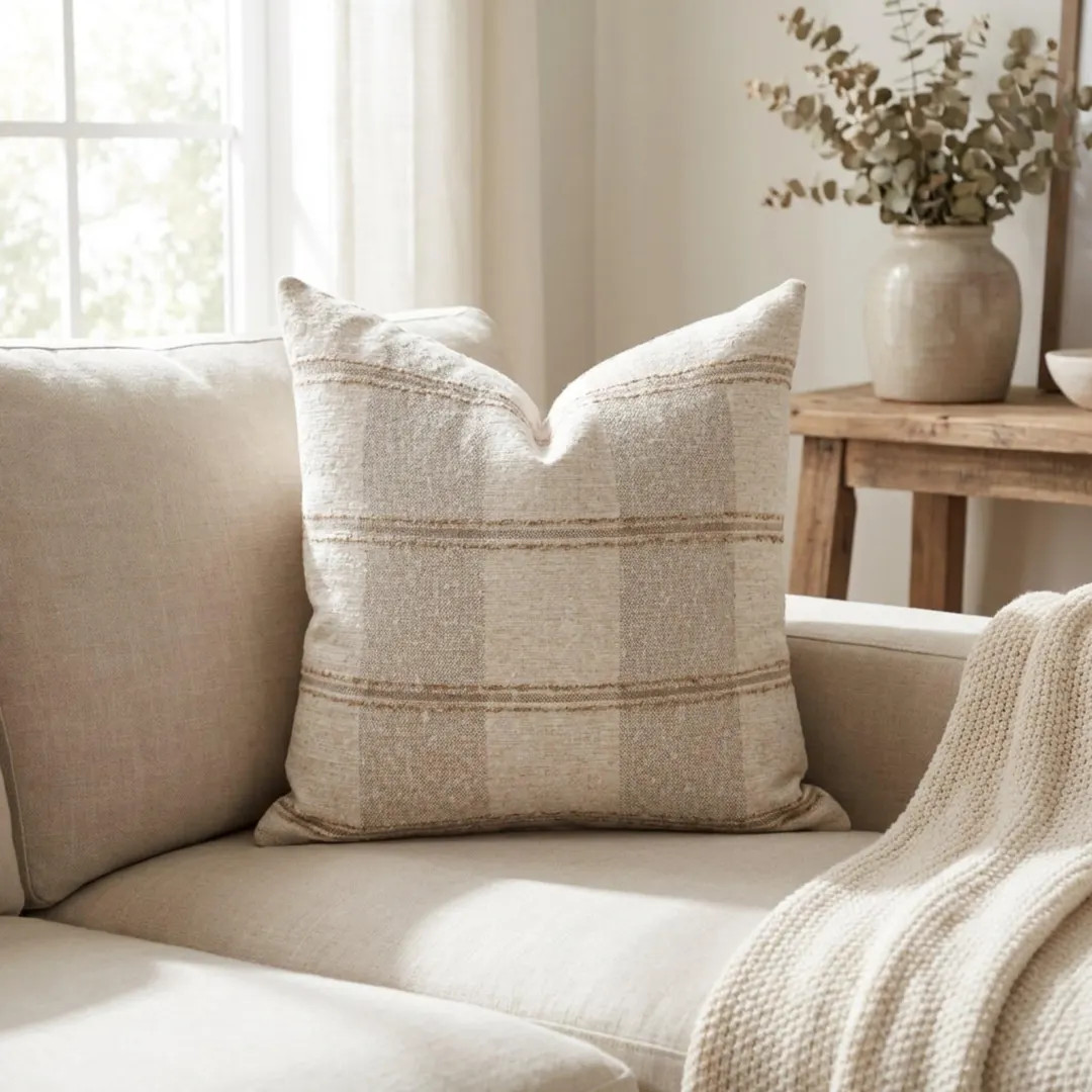 Brown Striped Pillow Cover, Neutral Striped Pillow Cover, Textured Throw Pillow, Modern Farmhouse... | Etsy (US)