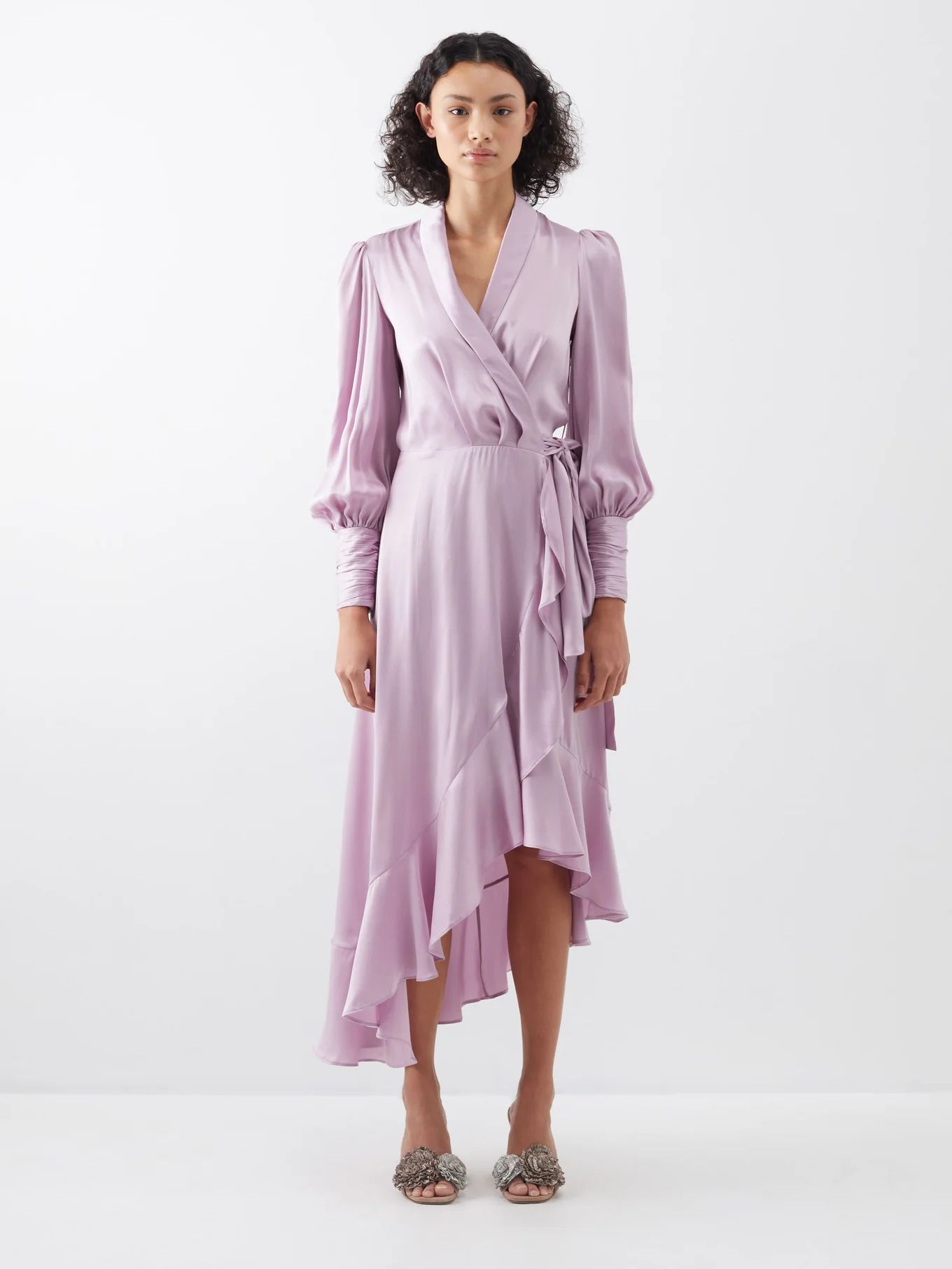 Ruffled asymmetric silk-satin midi dress | Matches (US)