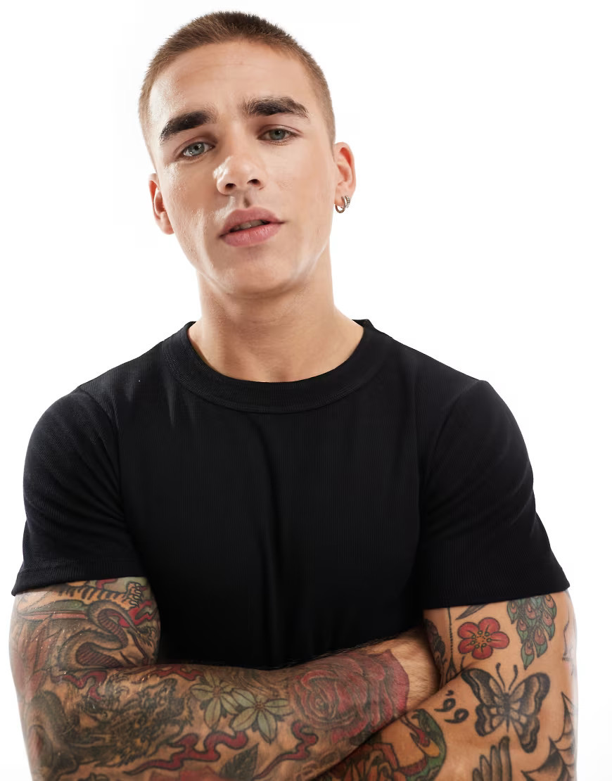 ASOS DESIGN muscle fit rib t-shirt in black | ASOS (Global)
