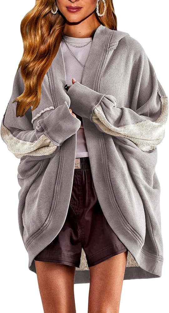 Womens Oversized Cardigan Hooded Open Front Sweatshirt Drop Shoulder Long Sleeve Fall Jackets Out... | Amazon (US)
