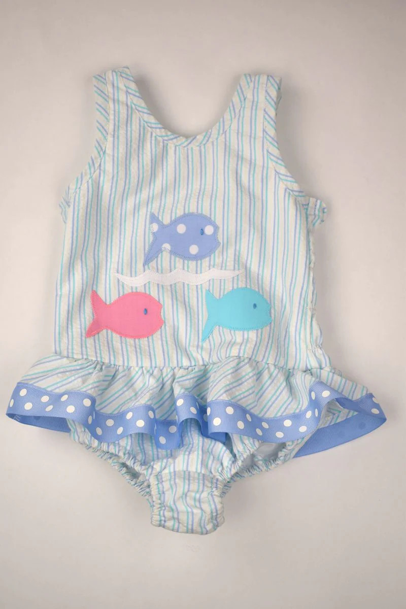 Seersucker Fish Appliqu\u00e9 Swim Collection \u2013 Boys & Girls by Funtasia To | Persnickety