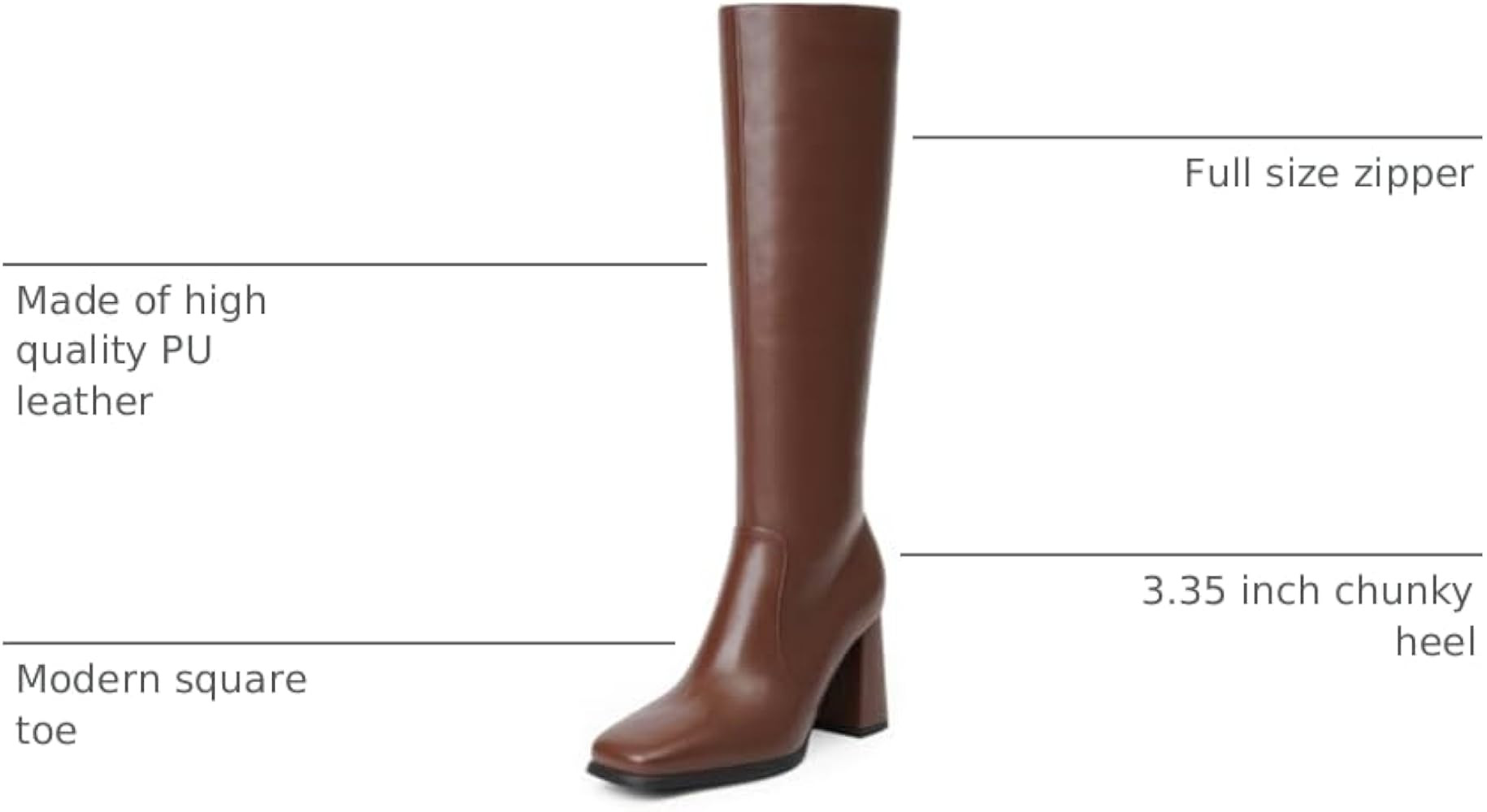 Modatope Knee High Boots Women Chunky Heel Square Toe Heeled Tall Boot for Women Fashion Side Zip... | Amazon (US)