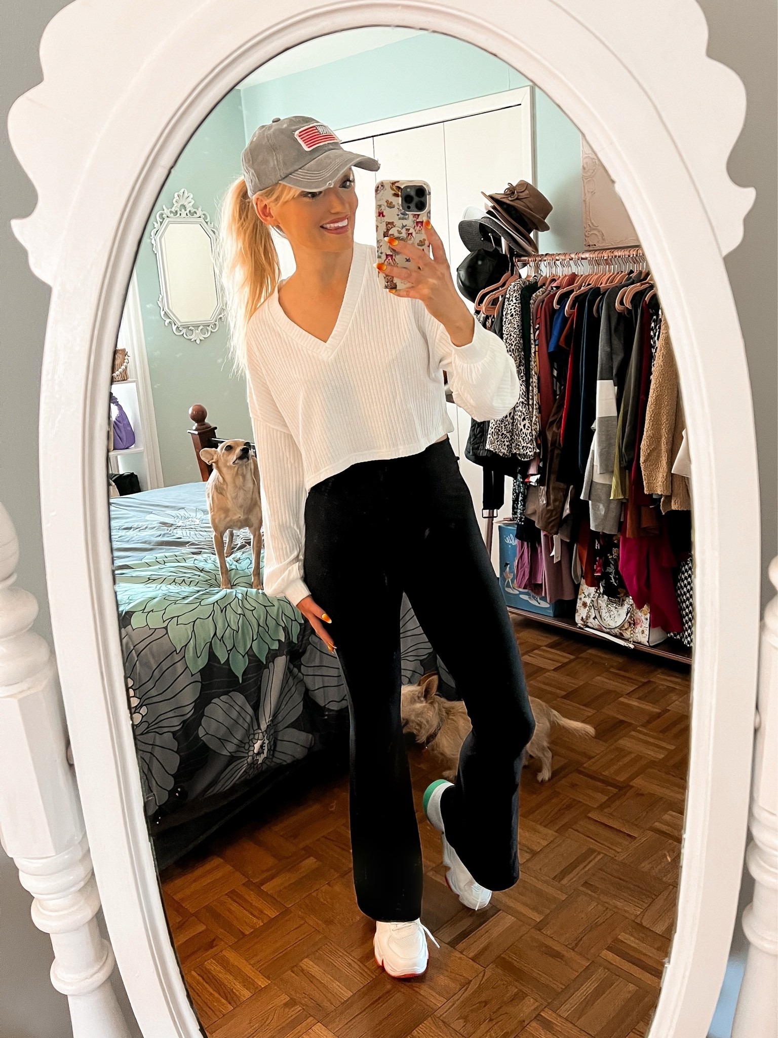Trendy casual outfit - cropped sweater by SheIn - flare leg yoga pants - chunky sneakers - baseball cap - casual style - Sunday style - Amazon Fashion - Amazon finds

#LTKunder50 #LTKSeasonal #LTKstyletip