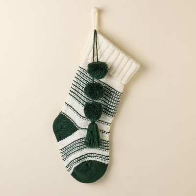 Texture Stripe Knit Christmas Stocking Green/Cream - Hearth & Hand™ with Magnolia | Target