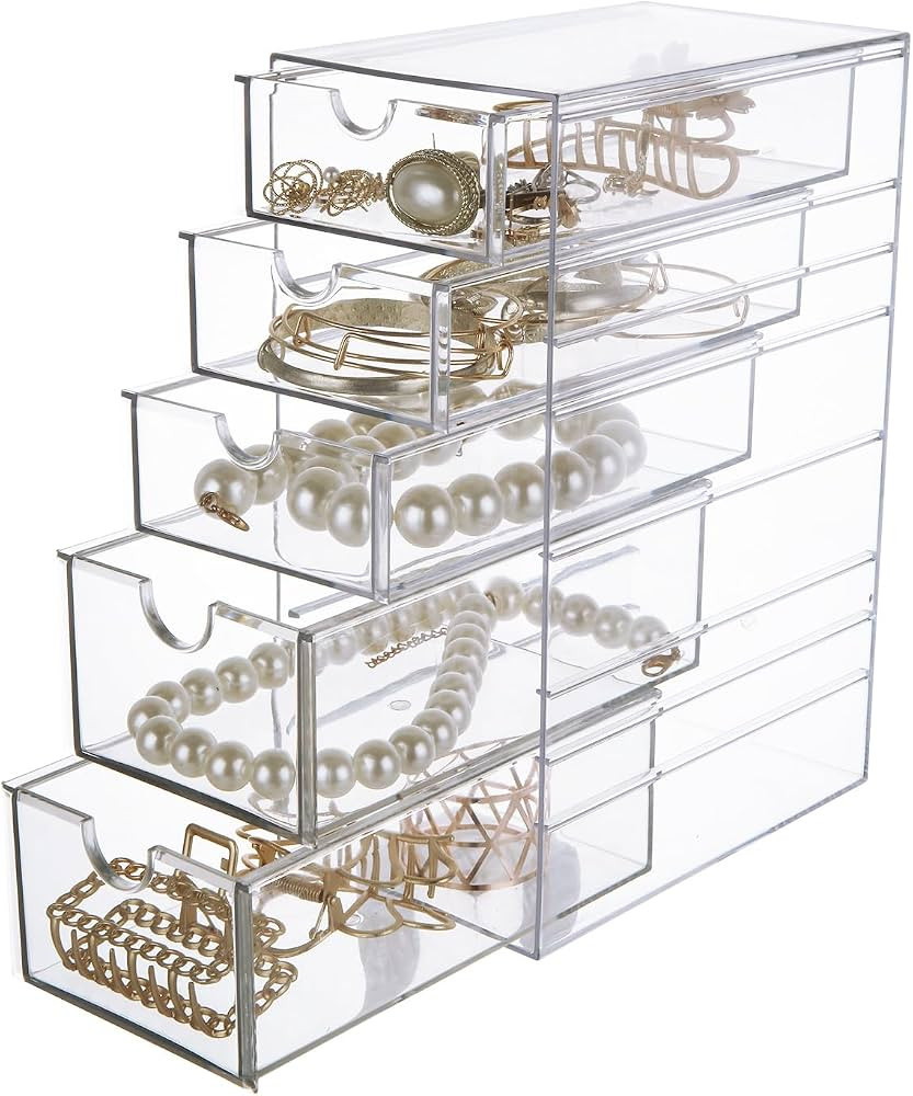 MUXHEL Acrylic Drawers, 5 Drawers Acrylic Drawer Organiser, Clear Desktop Storage Drawers Plastic... | Amazon (UK)