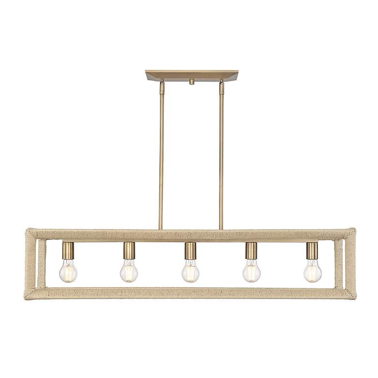 Kimber Linear Pendant in Modern Brass with Light Natural Rattan Accents | Lamps Plus