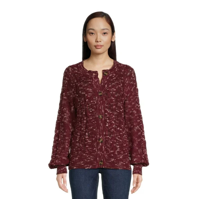 Time and Tru Women's Cable Knit Cardigan Sweater, Midweight, Sizes XS-XXXL | Walmart (US)
