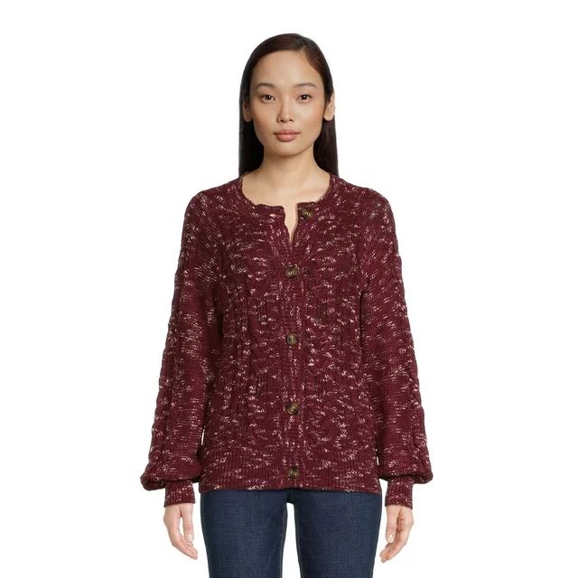 Time and Tru Women's Cable Knit Cardigan Sweater, Midweight, Sizes XS-XXXL | Walmart (US)