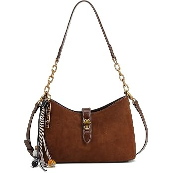 Suede Crescent Shoulder Bag for Women, Lightweight Hobo Purse with Chain Strap and Adjustable Cro... | Amazon (US)