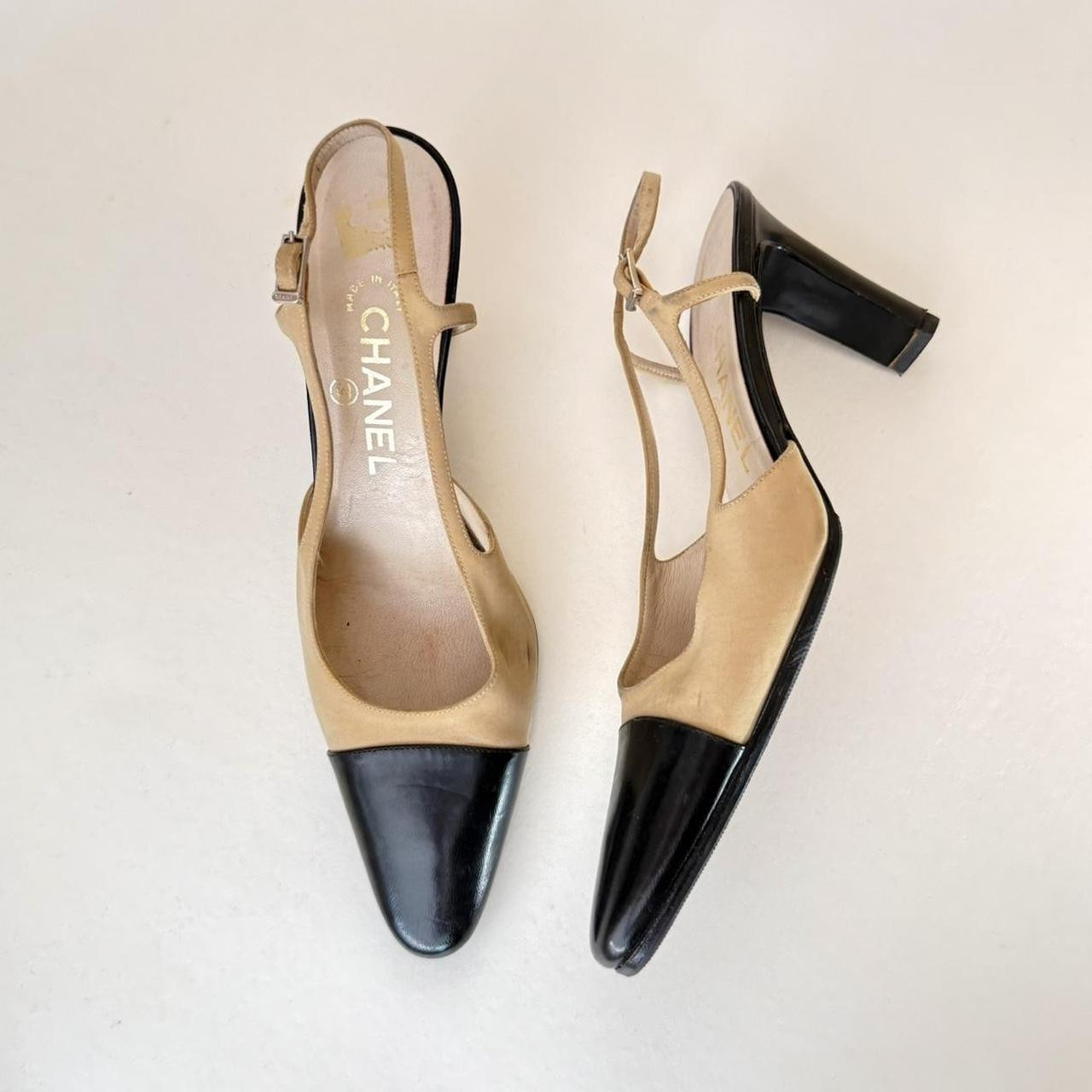 Chanel Women's Pumps - Black/Tan - US 7.5 | Depop US