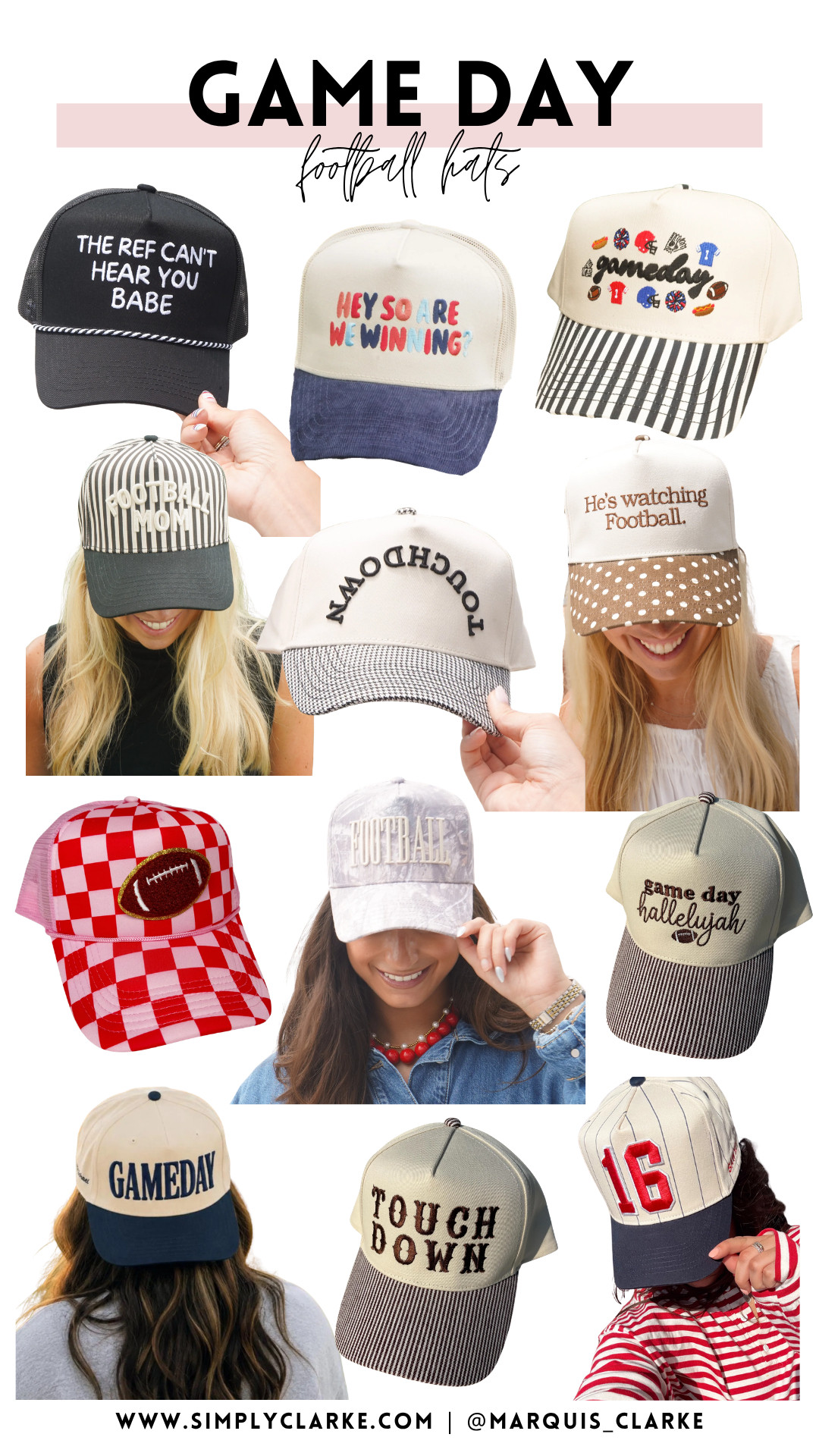 Game day, but make it cute! These football hats are the perfect finishing touch for every tailgate and watch party this season!

Game day style - football hats - tailgate outfit - football season - game day accessories - fall fashion

 

 #LTKootd #LTKSeasonal #LTKSaleAlert