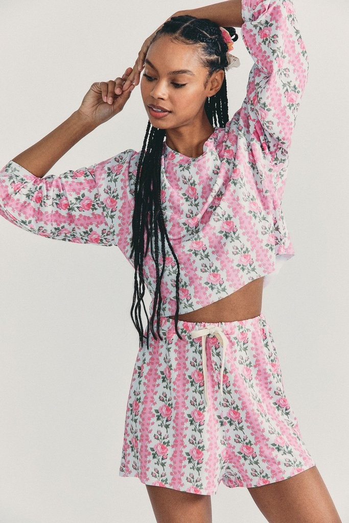 LSF x Stripe & Stare Cropped Sweatshirt and Shorts Set | LOVESHACKFANCY