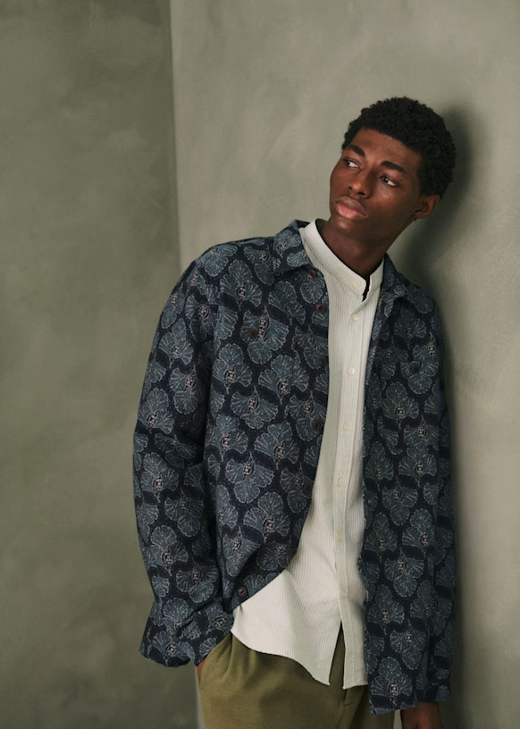 Claggan Shirt - Jacquard Blue Palm - Cotton - Sézane | Sezane Paris - US